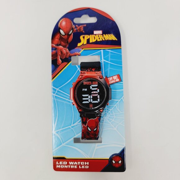 Marvel Spider-Man Unisex Kids Red & Black LED Watch - Picture 1 of 3